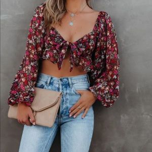 Oh my floral tie front crop blouse